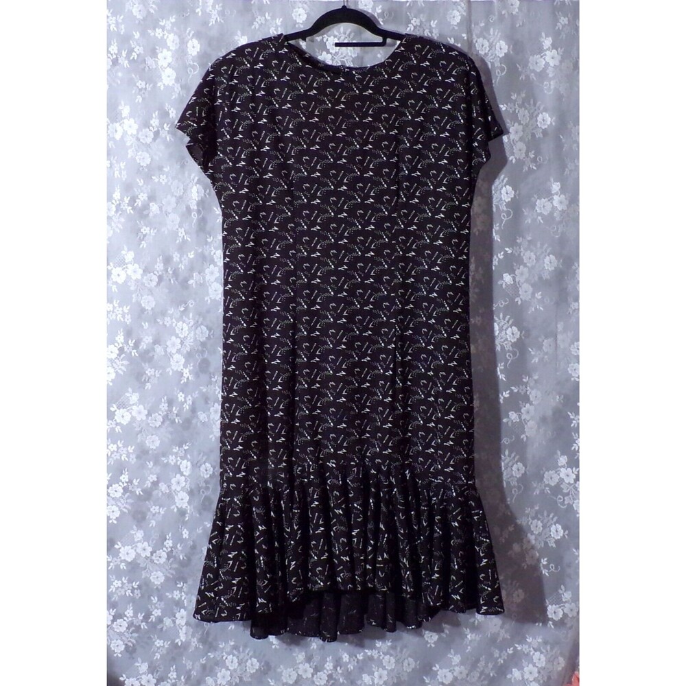 Vintage 80s Dress 1980s Black & White Drop Waist Secretary Retro Size Large